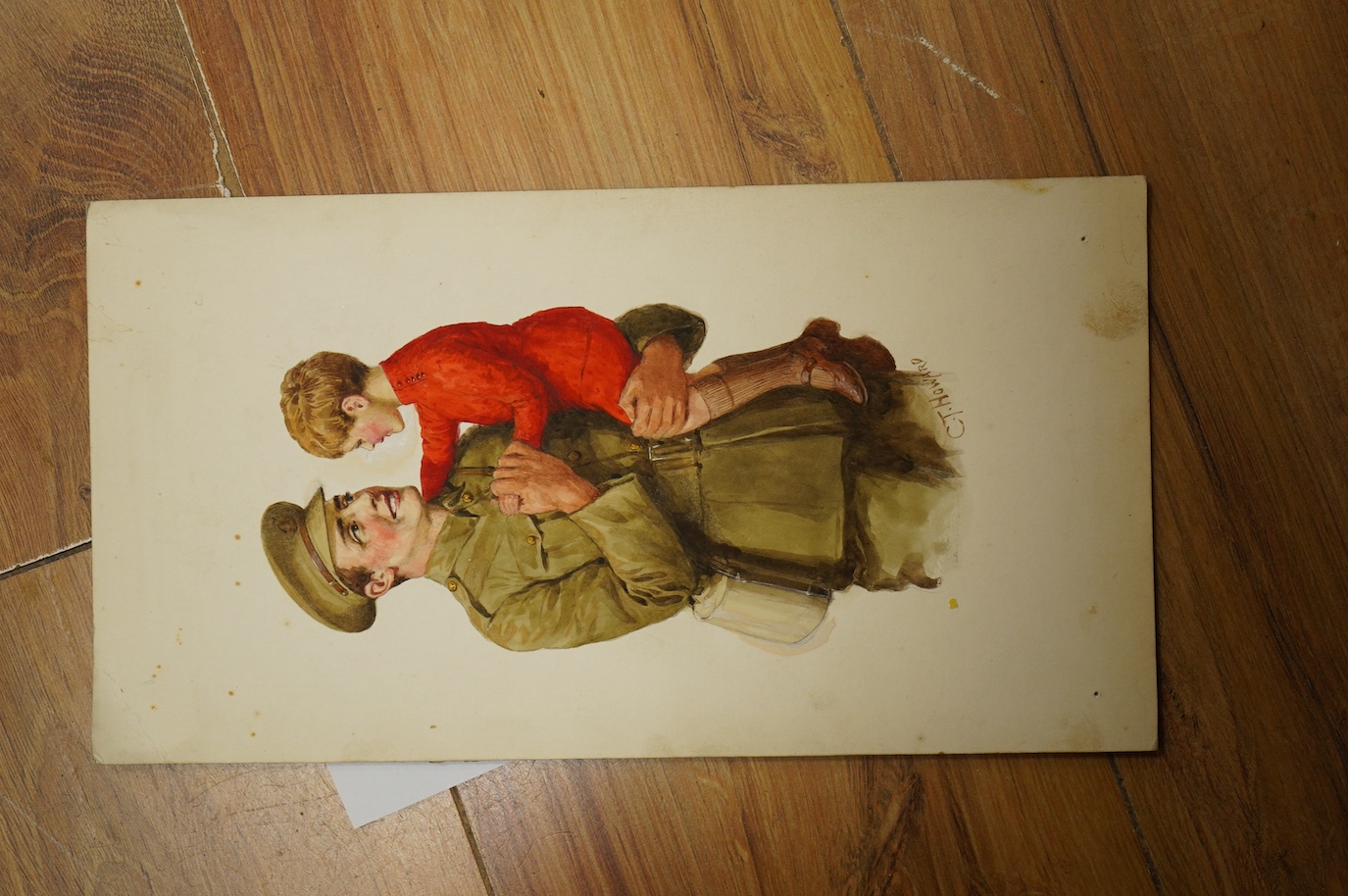 Charles Thomas Howard (1865–1942), eight original WWI watercolours for patriotic postcard designs to include ‘Soldiers of the Allied Nations’ and ‘Britannia and Solider’ unframed, some signed, 17 x 25cm. Condition - fair